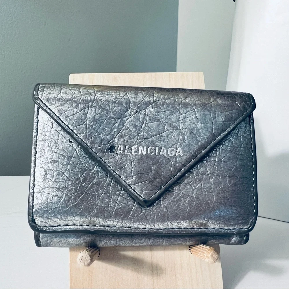 Balenciaga Silver Leather Women's Mini Wallet